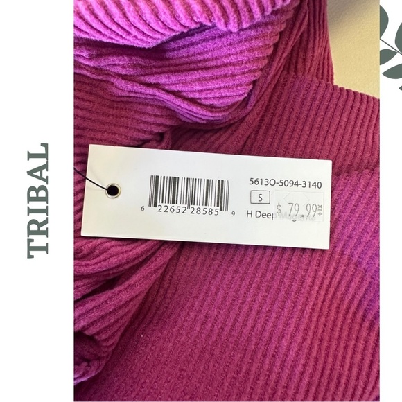Tribal Pop Over Funnel Neck Long Sleeve Drop Shouler Ribbed Magenta Size Small - Picture 12 of 12